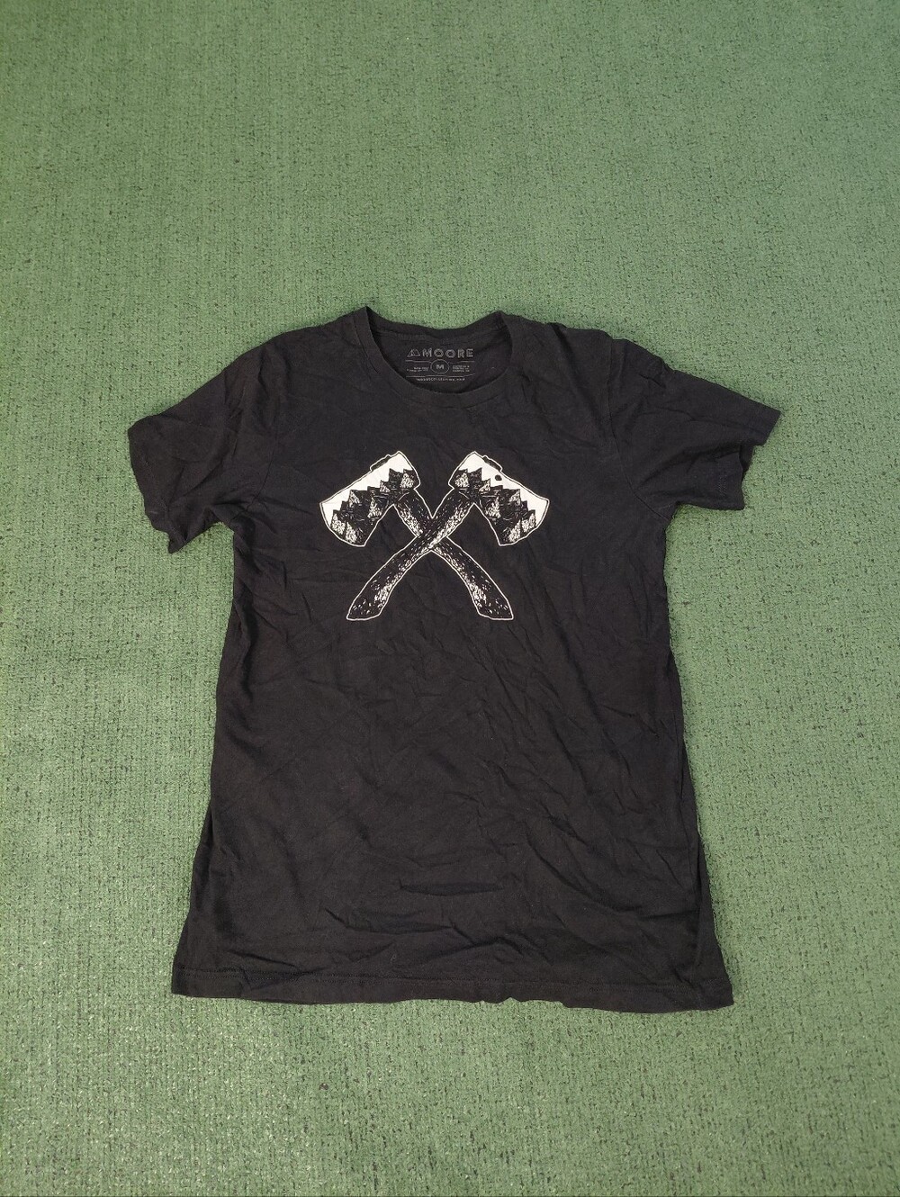 Moore Collection Crossed Axes Nature Mountain Trees Black T Shirt Sz Medium